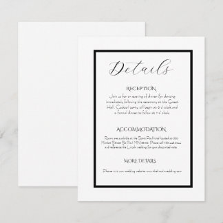 Minimalist Elegant Black & White Wedding  Informatiekaartje