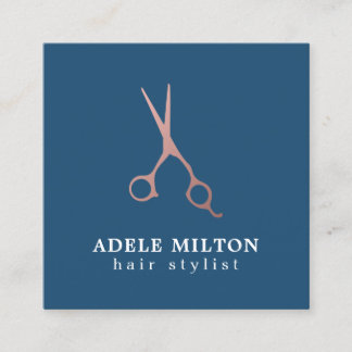 Minimalist Elegant Blue Rose Gold Hair Stylist Vierkante Visitekaartje