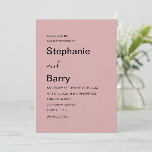 Minimalist Elegant Dusty Pink Wedding Kaart (Staand voorkant)