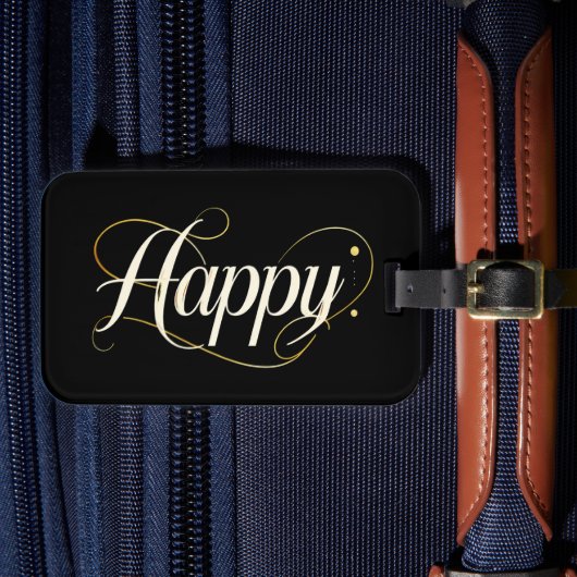 Minimalist Elegant Gold Happy Typography - Classy  Bagagelabel (Voorkant Insitu 4)