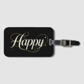 Minimalist Elegant Gold Happy Typography - Classy  Bagagelabel (Voorkant (horizontaal))