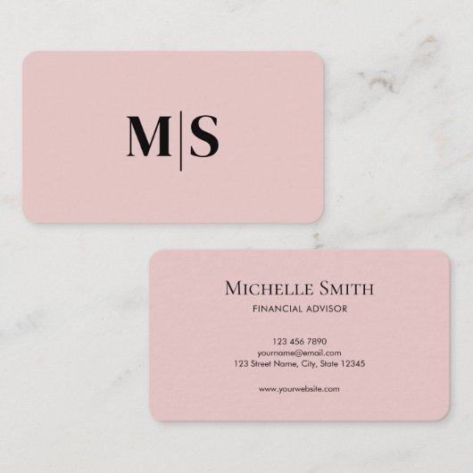 Minimalist Elegant Pink Monogram Initial Executive Visitekaartje (Voorkant / Achterkant)