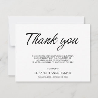 Minimalist Elegant Script Funeral Thank You Card RSVP Kaartje