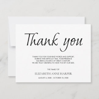 Minimalist Elegant Script Funeral Thank You Card RSVP Kaartje