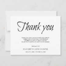 Minimalist Elegant Script Funeral Thank You Card