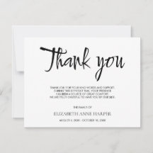 Minimalist Elegant Script Funeral Thank You Card