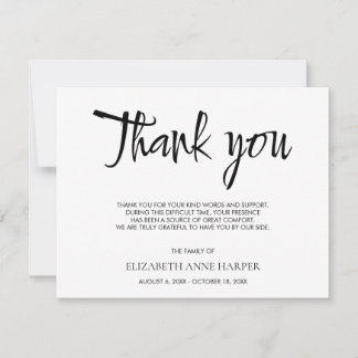 Minimalist Elegant Script Funeral Thank You Card RSVP Kaartje