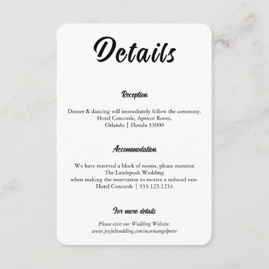 Minimalist Elegant Typography Wedding Details Informatiekaartje (Voorkant)