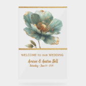 Minimalist Emerald and Gold Poppy Wedding Acrylic  (Recto)