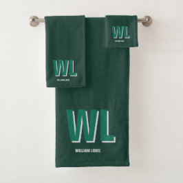 Minimalist Emerald Green Personalized Monogram  Bad Handdoek