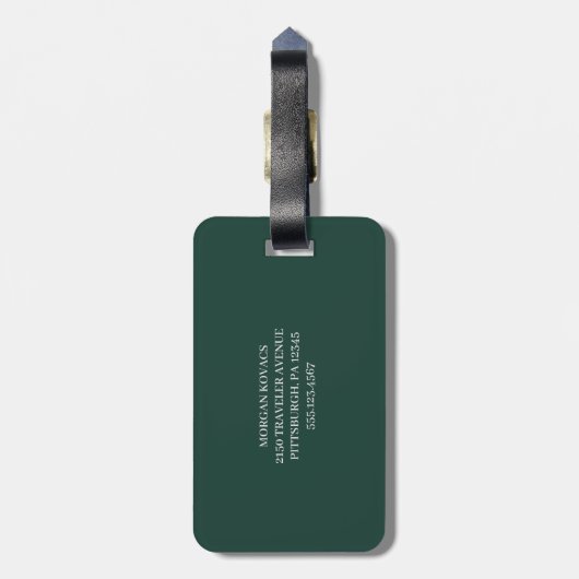 Minimalist Emerald Green Personalized Monogram Bagagelabel (Achterkant verticaal)