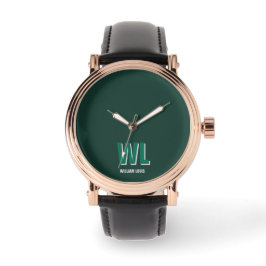 Minimalist Emerald Green Personalized Monogram  Horloge