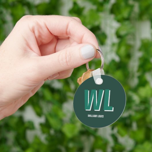 Minimalist Emerald Green Personalized Monogram Sleutelhanger (Hand)