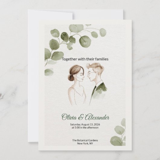 Minimalist Eucalyptus Greenery Wedding Invitation (Devant)