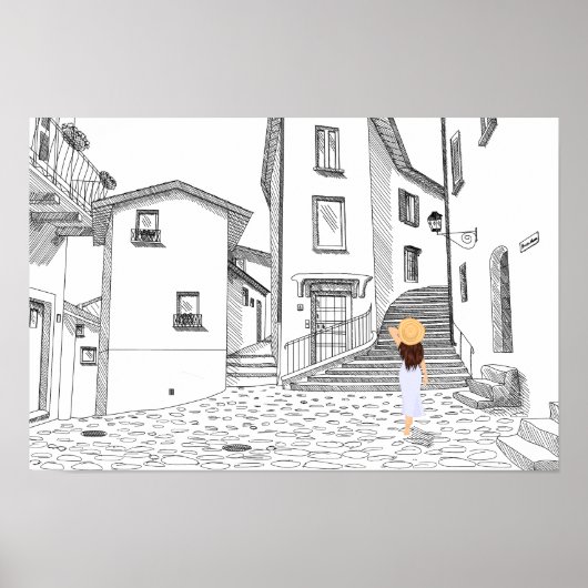 Minimalist European Street Illustration Poster (Devant)