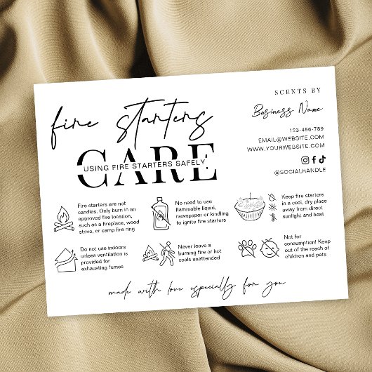 Minimalist Fire Starters Warning Instructions Card Bedankkaart