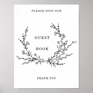 Minimalist Floral Line Art Guest Book Sign Poster