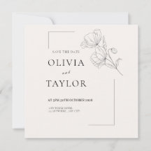 Minimalist Floral Line Art Save the Date Card 