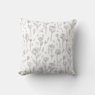 Minimalist Floral Line Art Throw Pillow Kussen