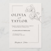Minimalist Floral Line Art Wedding Invitation  (Devant)