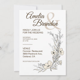 Minimalist Floral Line Art Wedding Invitation Kaart