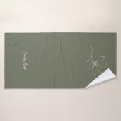 Minimalist Floral Zen Line Art Ivory Sage Green (Serviette de bain)