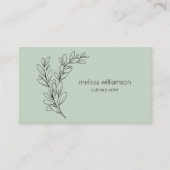 Minimalist Foliage on Sage Green with QR Code Visitekaartje (Voorkant)