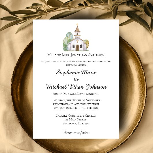 MINIMALIST Formal Church Wedding Invitations Kaart