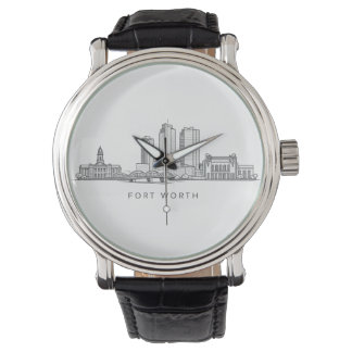 Minimalist Fort Worth Skyline Line Art Horloge