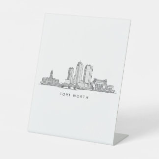 Minimalist Fort Worth Skyline Line Art Reclamebord Met Voetstuk