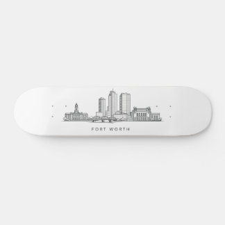 Minimalist Fort Worth Skyline Line Art Skateboard