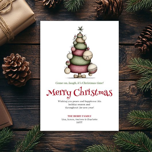 Minimalist funny Christmas tree greeting card Feestdagenkaart