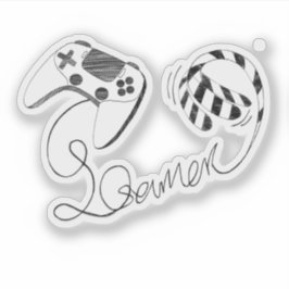 Minimalist Gamer Cat Line Art - Controller Cable  Sticker