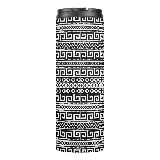 Minimalist Geometric Maze Lines Black White Thermosbeker (Achterkant)