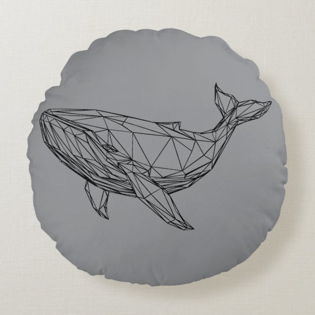 Minimalist Geometric Whale Pillow Rond Kussen (Voorkant)
