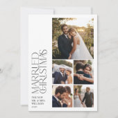 Minimalist getrouwde kerst Pas getrouwd 5 foto Feestdagenkaart (Voorkant)