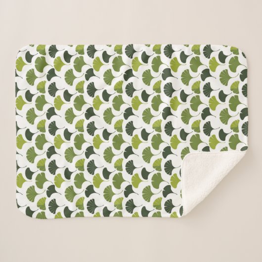 Minimalist Ginkgo Leaf Pattern – Nature-Inspired Sherpa Deken (Voorkant (horizontaal))