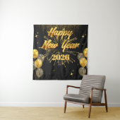 Minimalist Gold And Black New Year Backdrop Wandkleed (In situ)