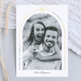 Minimalist Gold Arch with Bow Photo Save the Date Folie Feestdagenkaart