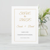Minimalist Gold Border Save the Date Card (Debout devant)