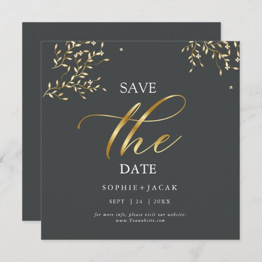 Minimalist Gold chic Grey Bewaar de datum Bedankkaart (Voorkant / Achterkant)