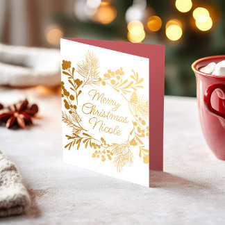Minimalist Gold Foil Wreath Christmas Card Folie Kaarten