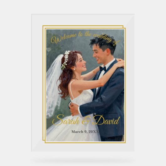 Minimalist Gold Frame Wedding Poster Acrylic Sign (Recto)