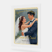 Minimalist Gold Frame Wedding Poster Acrylic Sign (Angle)