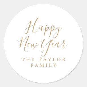 Minimalist Gold Happy New Year Holiday Gift Ronde Sticker