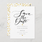 Minimalist Gold Hearts Zwart-wit Script Opslaan Briefkaart (Voorkant / Achterkant)