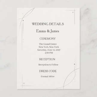 Minimalist Gold Line Wedding Details Card Notitiekaartje