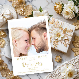 Minimalist Gold MR & MRS & Happy Holidays Quotes Save The Date