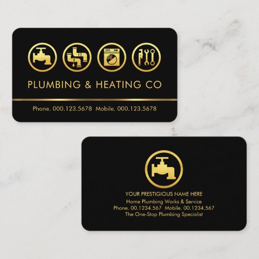 Minimalist Gold Plumbing Tools Line Visitekaartje (Voorkant / Achterkant)