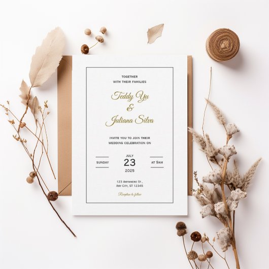Minimalist Gold Script Wedding Invitation Kaart